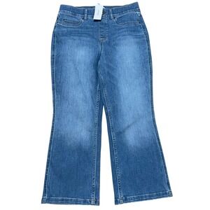 SPANX Kick Flare Pull On Jeans Stonewashed Blue Women's Large Petite NWT